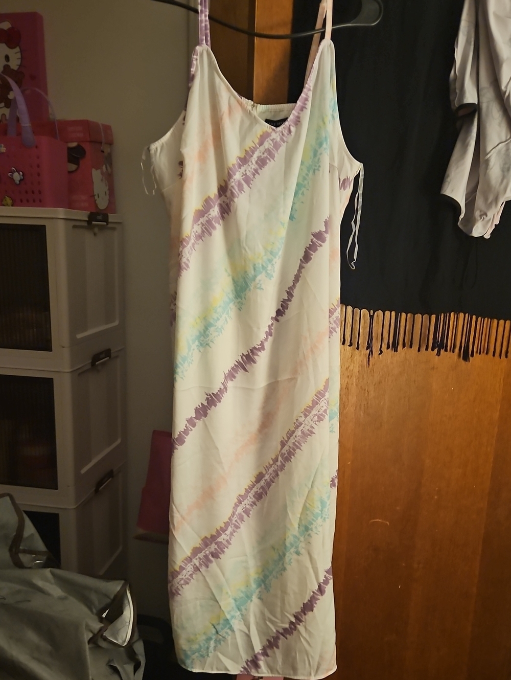 Lane Bryant White Maxi Slip Dress with Lavender, Blue, and Peach Stripes